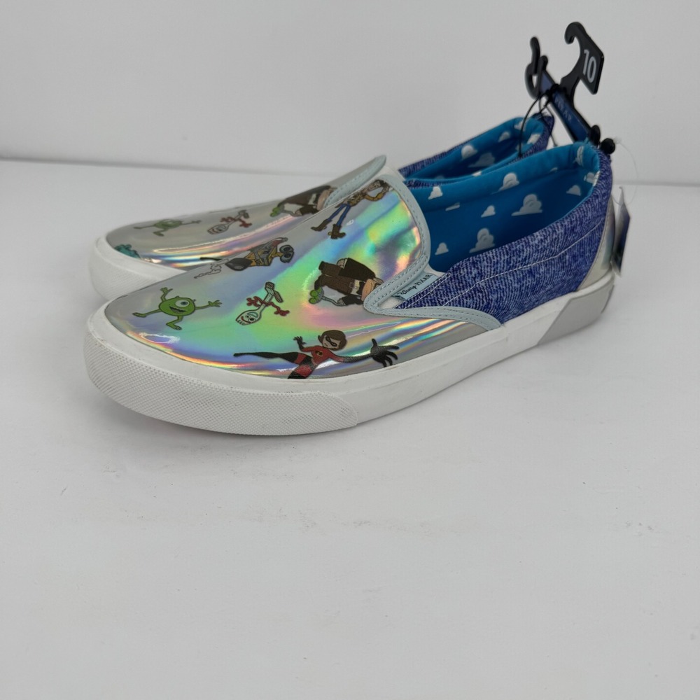 Ground Up‎ Disney Pixar Slip On Sneakers Mens 10 Silver Holographic Characters